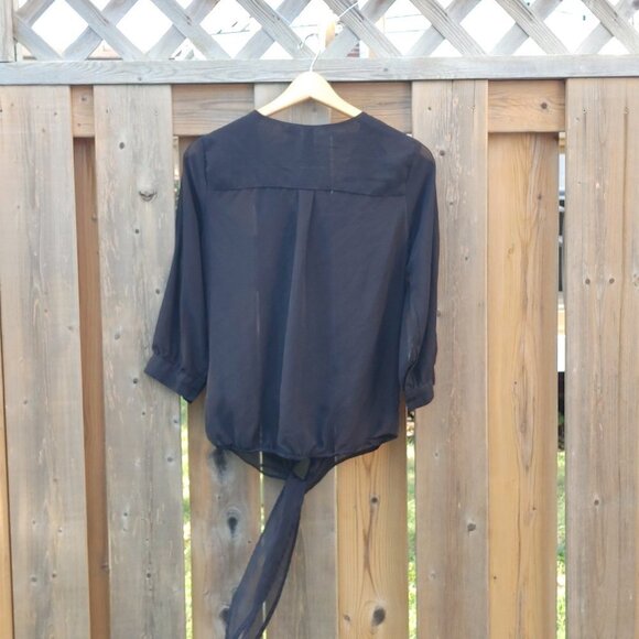 FUN & FLIRT Sheer Black Blouse with Tie Waist Women's Size Medium - Picture 3 of 5